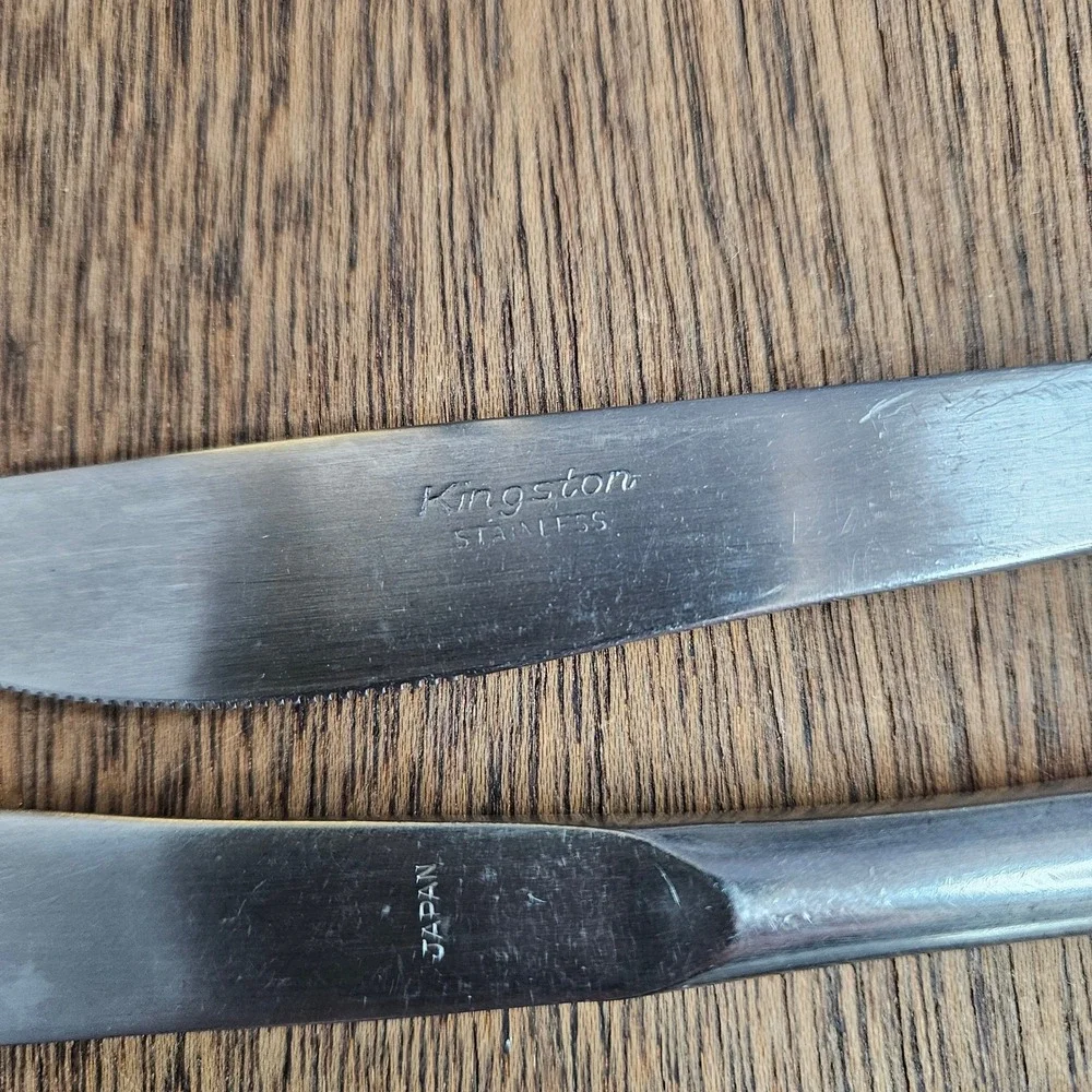 Kingston‎ Stainless Japan Steak Dinner Knives Set 4 Black Tapered Handle MCM Vtg